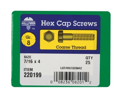 Hillman 220199 0.437 x 4 in. NC-Y Grade 8 Hex Head Cap Bolt