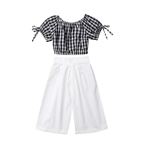 Fashion Kids Baby Girl Off Shoulder Checks Tops