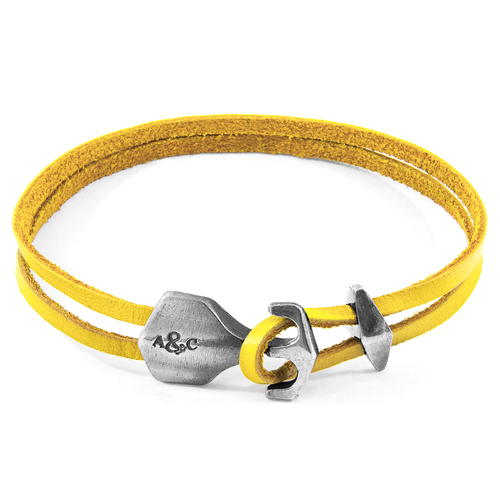 Mustard Yellow Delta Silver & Flat Leather Bracelet