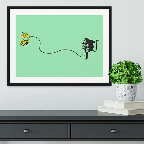 Banksy Monkey Banana Bomb Green Framed Print