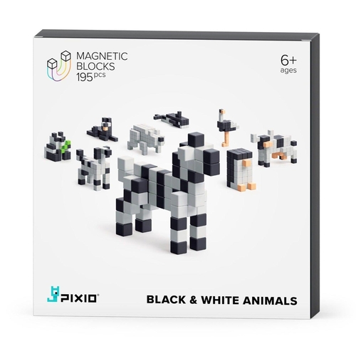 PIXIO Black & White Animals - 195 Magnetic Blocks in 4 Colors + Free