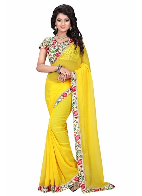 Yellow Color Chiffon  Saree