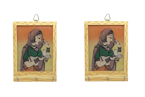 Premium Handcrafted Wooden Key Holder Rajasthani Gemstone Painting, 3