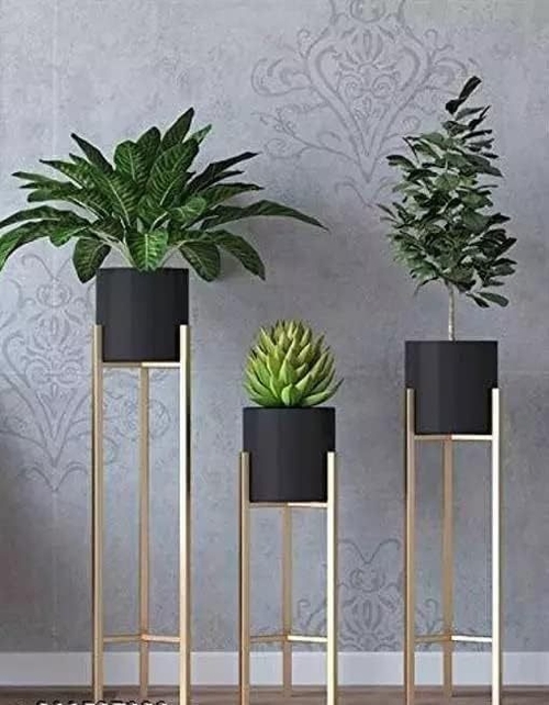 Metal Floor Planter Stand With Flower Pots For Indoors And Outdoor