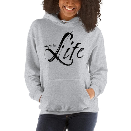 Womens Hoodie - Pullover Sweatshirt - Black Graphic /inspire Life