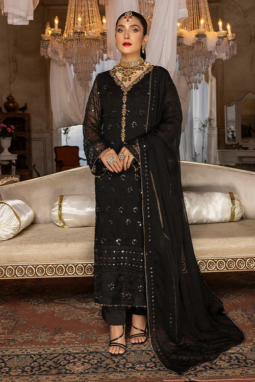 Black & Golden Embroidery Pakistani Salwar Kameez With Golden