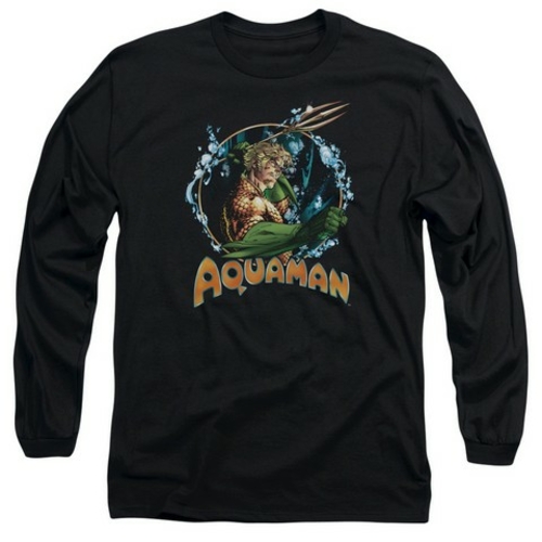 Trevco Jla-Ruler Of The Seas Long Sleeve Adult 18-1 Tee- Black - Mediu