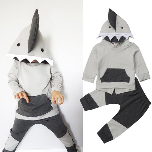 2Pcs Toddler Kids Boy Autumn Sharks Casual Clothes