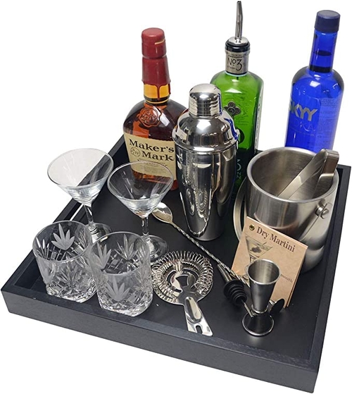 Square Wood Serving Tray with Handle, Ottoman Decorative for Home