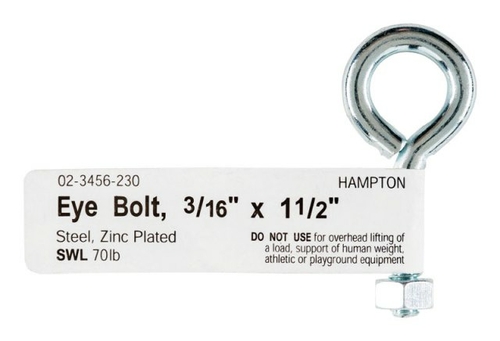 Hampton 02-3456-230 Bolt Eye Closed with Hex Nut  0.187 x 1.5 in. - pa