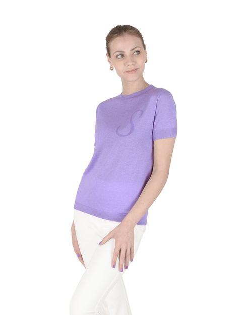 Crown of Edinburgh Cashmere Short Sleeve ART 003 LILAC LETTER S