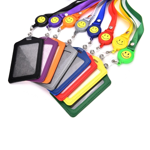 Smile Face Reel Lanyard Name Credit Card Holders