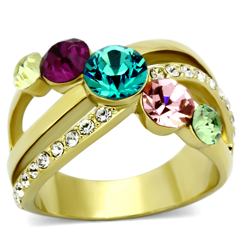 Women IP Gold Stainless Steel Ring with Top Grade Crystal in Multi Col