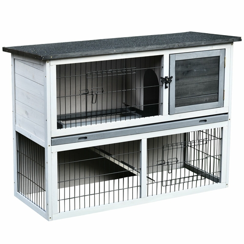 PawHut 2-tier Wood Rabbit Hutch Bunny Cage Small Animal House w/ Ramp