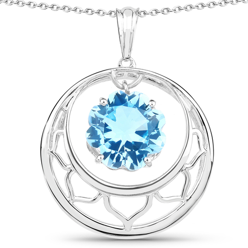 8.75 Carat Genuine Swiss Blue Topaz .925 Sterling Silver Pendant