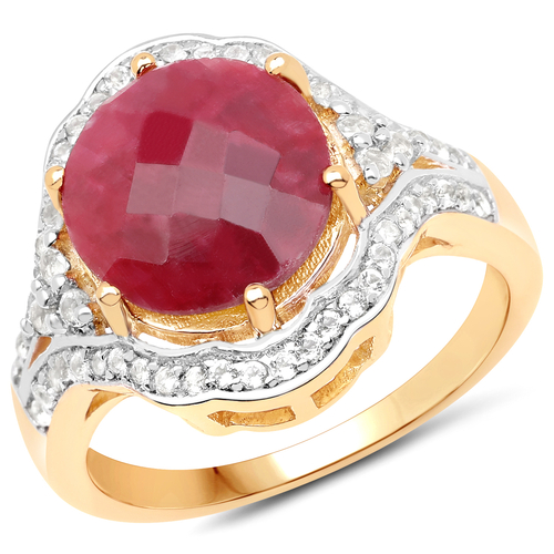 14K Yellow Gold Plated 6.91 Carat Dyed Ruby and White Topaz .925