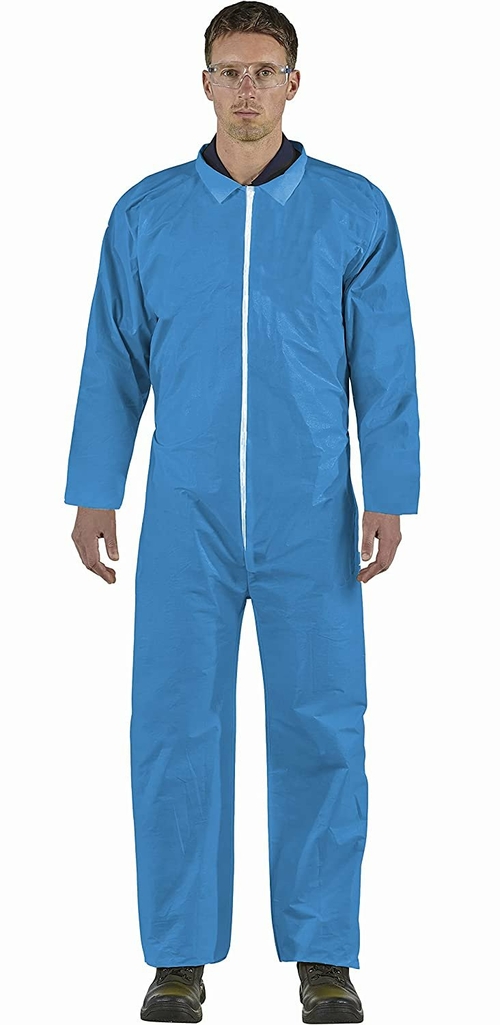 Disposable Coverall. Sky Blue Adult Medium Size Laminated Non-Woven