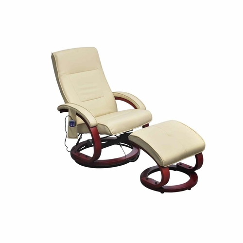 Massage Chair with Footstool Cream Faux Leather