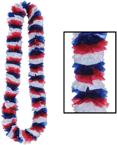 Soft-Twist Patriotic Poly Leis - Red, White, Blue #16636