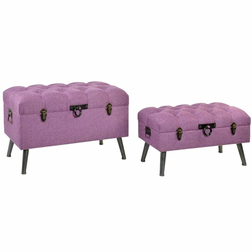 Bench DKD Home Decor   Metal Polyester Fuchsia MDF Wood (81 x 42 x 52