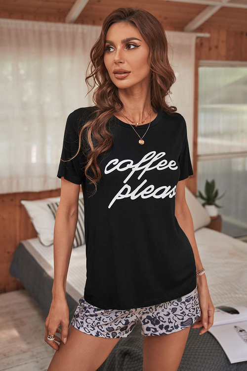 Black Coffee Please Graphic Crop Top And Shorts Lounge Set