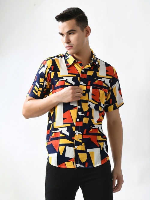 Abstract Printed Half Sleeves Casual Shirt (Size-L) (Color-MULTICOLOR)
