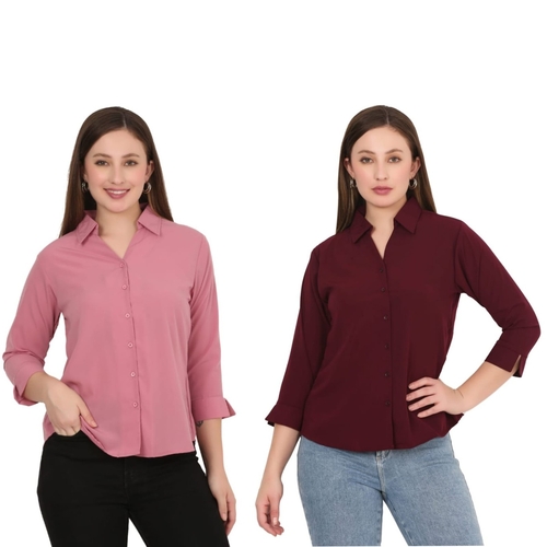 Womens Solid Formal Shirt PACK OF 2 PINK AND MAROON  S