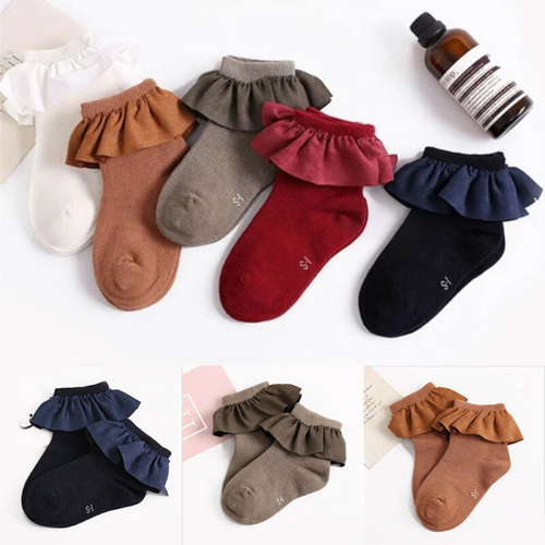 5 Color kid short socks with lace welt funny happy