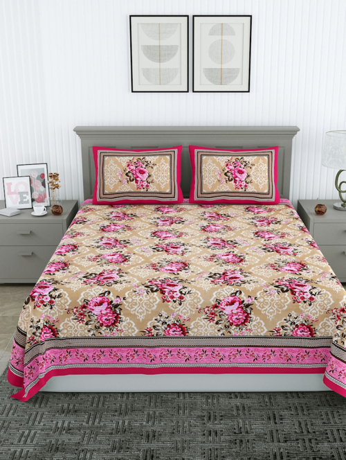 Print Queen Size Bedsheet With Two Pillow Covers
