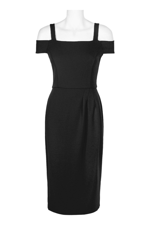 London Times Square Neck Cold Shoulder Zipper Back Pleated Side