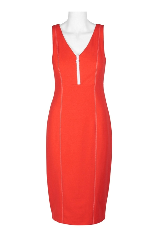 Donna Morgan V-Neck Sleeveless Zipper Back Bodycon Stretch Crepe Dress