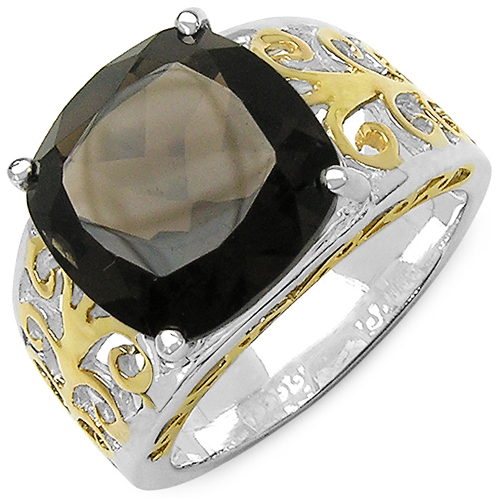 Two Tone Plated 7.09 Carat Genuine Smoky Quartz .925 Sterling Silver