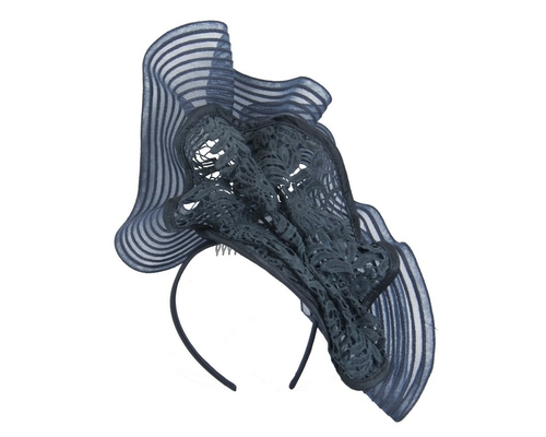 Large navy lace racing fascinator