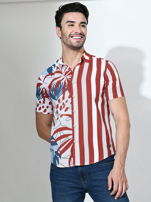 Tropical & Striper Printed Half sleeve Casual Shirt For Men's (Size-L)