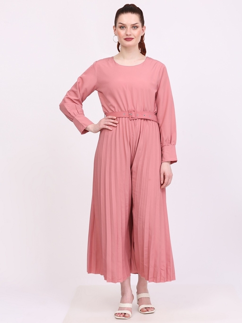 Women Solid Peach Jumpsuit (Size-L) (Color-PINK)