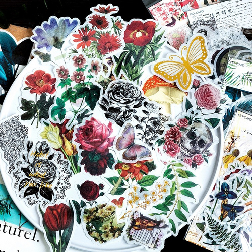 60PCS/ PACK Retro Flower Leaf Butterfly Sticker