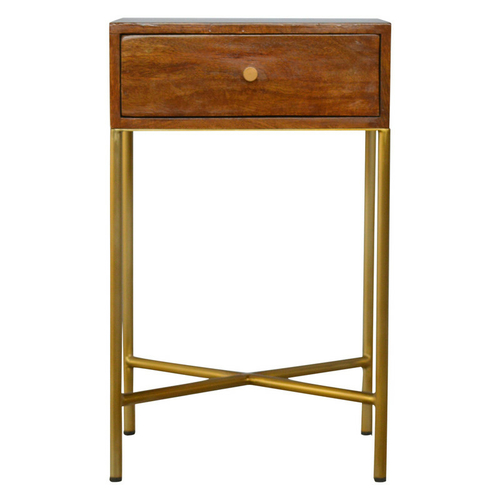 Chestnut End Table with Gold Base