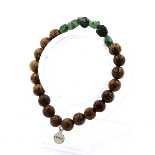 Epidote from Myanmar (Burma) + wood 8 mm beads Bracelet.