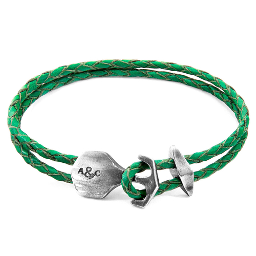 Fern Green Delta Anchor Silver & Braided Leather Bracelet