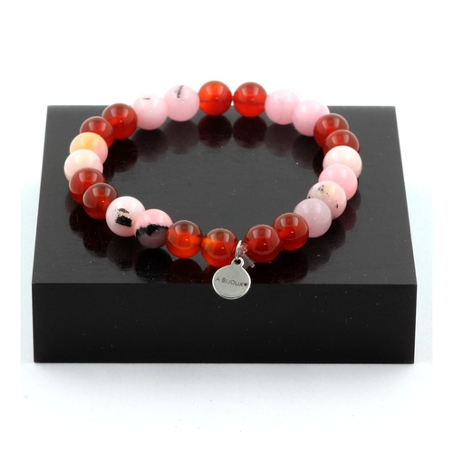 Pink Opal + Red Agate Bracelet 8 mm Beads.