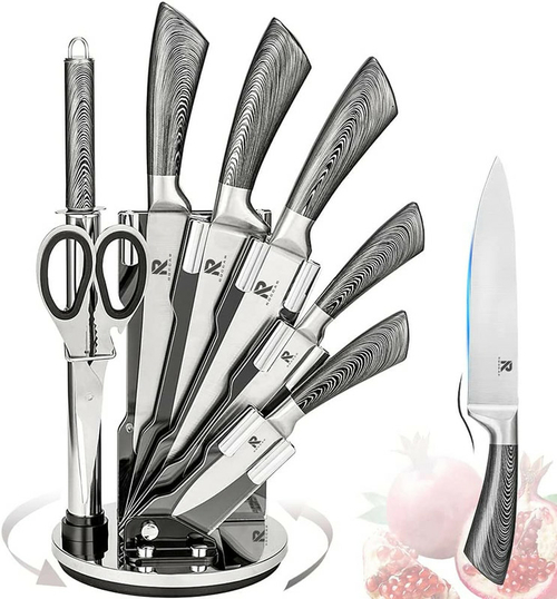 Kitchen Knife Block Set 8 Stainless Steel Knives with Wooden Color