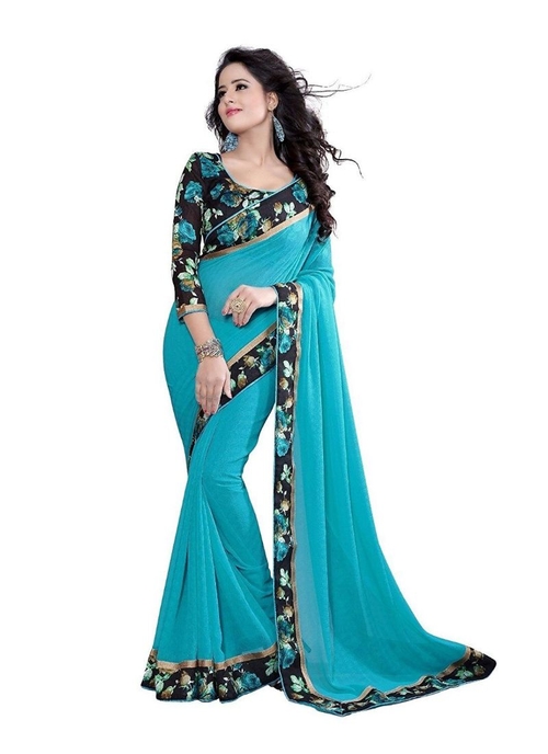 Blue Color Chiffon  Saree