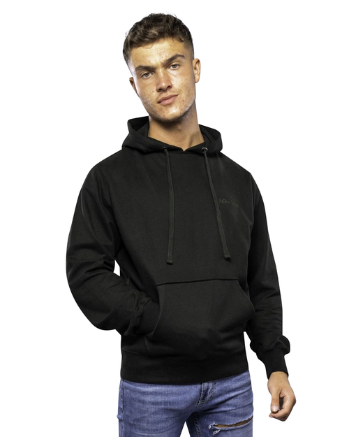 TONAL EMBROIDERY LONG SLEEVE HOODED SWEATSHIRT BLACK
