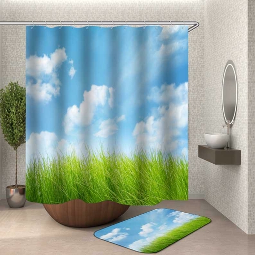 Green Grass Under The Blue Sky Shower Curtain