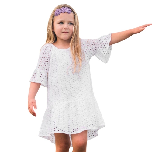 Toddler Baby Girls Dress Hollow Lace Ruffles Short