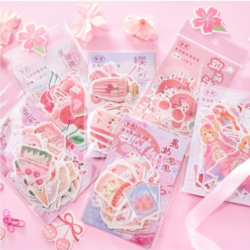 45PCS/PACK Pink Sakura Bow Girl Sticker