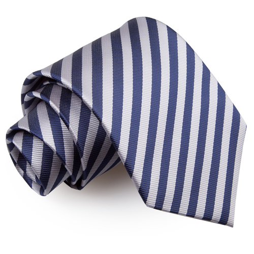 Thin Stripe Classic Tie - Navy Blue & Silver