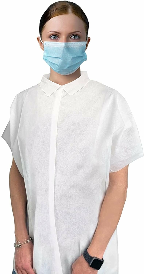 Pack of 50 Disposable Short Sleeve Shirts S Size. White Polypropylene