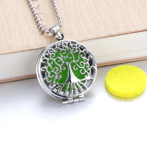 Tree of Life Aroma Diffuser Necklace Open Antique