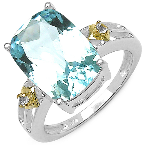 Two Tone Plated 7.41 Carat Genuine Blue Topaz & White Topaz .925